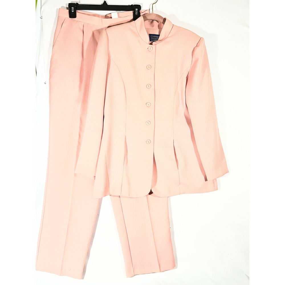 VTG Willow Ridge Pant Suit Women Pant 12 Blazer 10 Peach Mandarin Collar USA